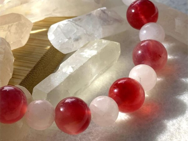 Strawberry Quartz and White Aventurine Bracelet details