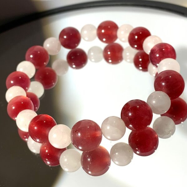 A Duet of Sweetness and Purity - Strawberry Quartz and White Aventurine Bracelet