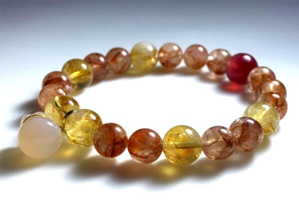 Citrine red gum flower crystal and strawberry quartz bracelet