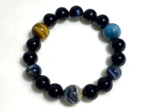 Tiger's Eye, Blue Apatite, Picture Jasper, and Obsidian Bracelet