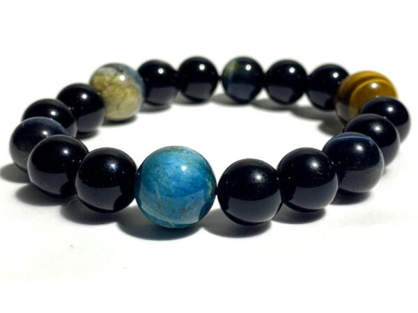 Tiger's Eye, Blue Apatite, Picture Jasper, and Obsidian Bracelet