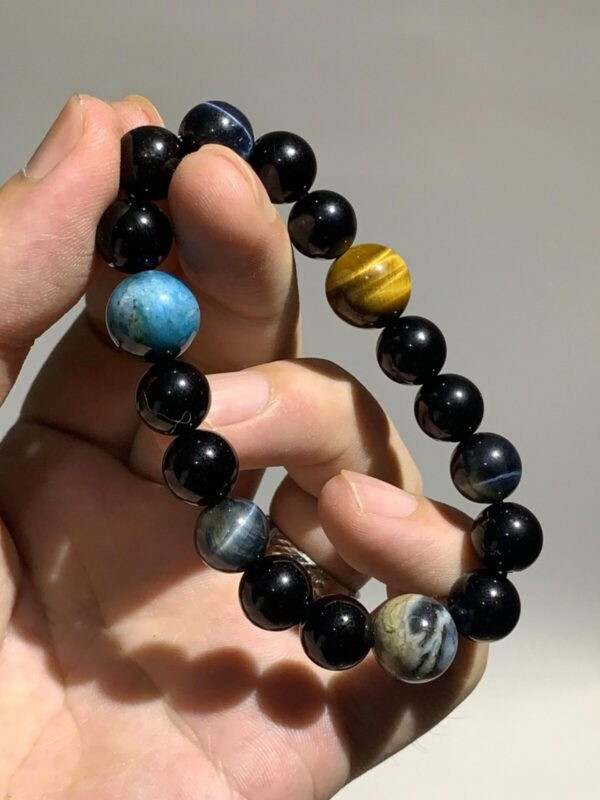 Tiger's Eye, Blue Apatite, Picture Jasper, and Obsidian Bracelet